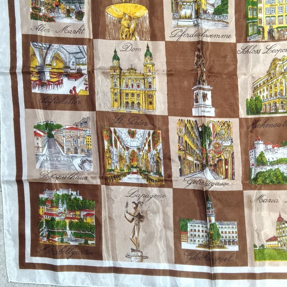 Vintage Souvenir Austrian Scarf Scenic Silky Square Made in Italy - Picture 6 of 6